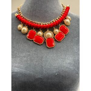 Red Gold Tone Pearls and Rhine-Stones red wrap